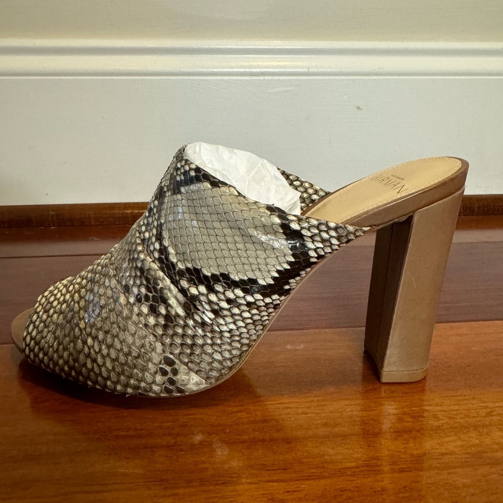 Nwot Alexandre Birman Python Mule Block Heel Sand… - image 6